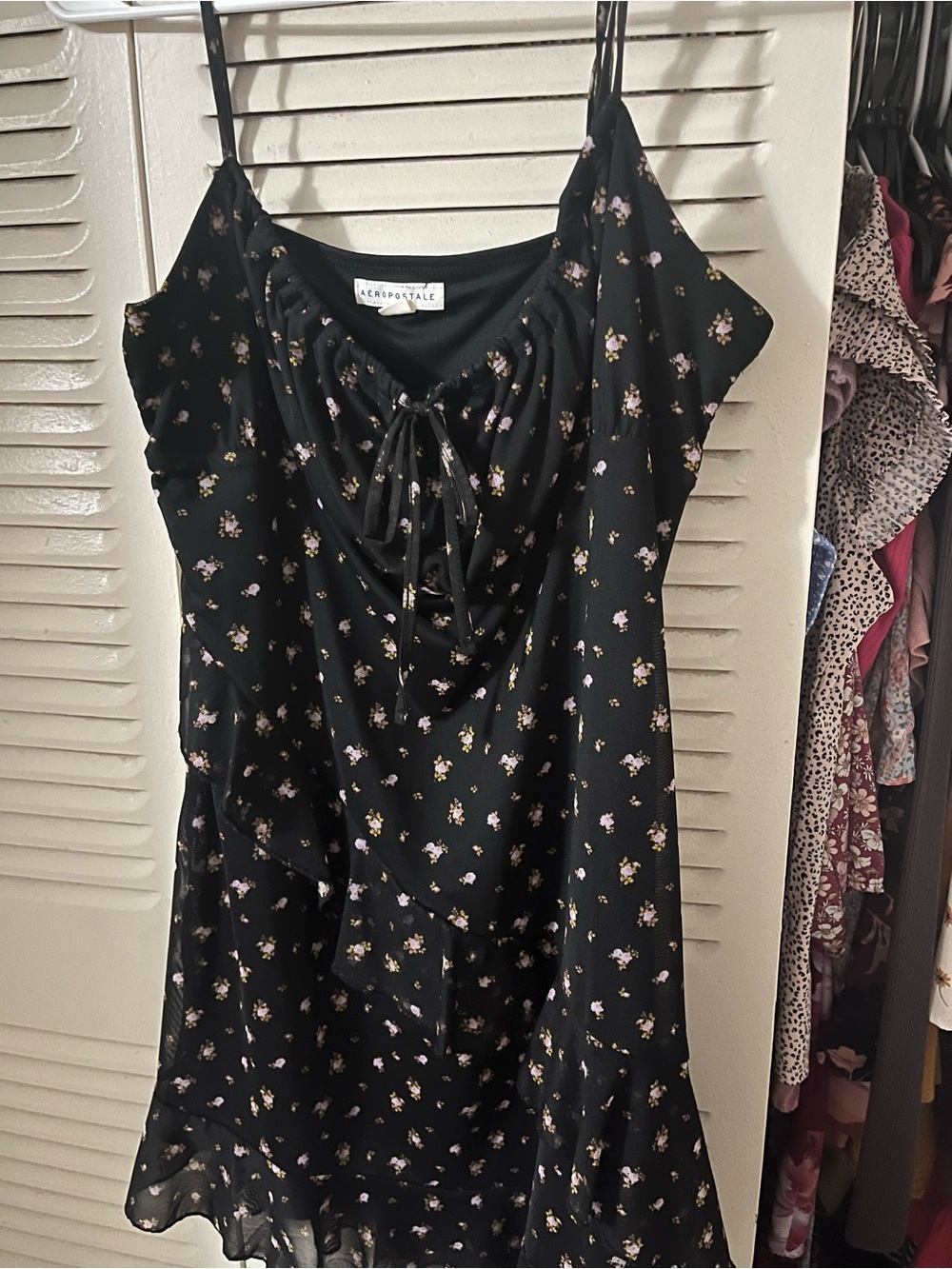 Aeropostale Black Floral Lace-Up Cami